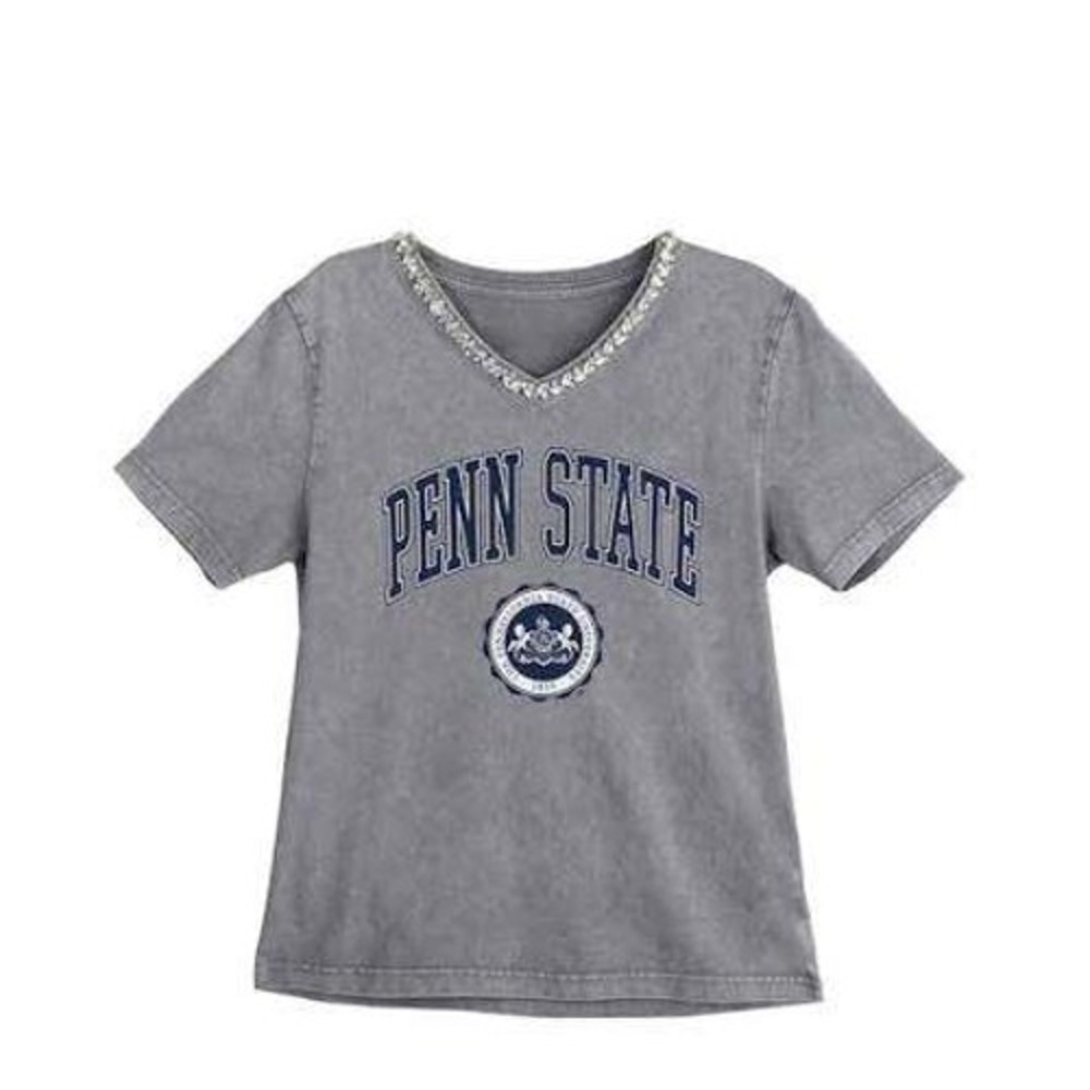 Gameday Couture T-Shirt Penn State Rhinestone V-Neck Women's Large Gray - Picture 1 of 6